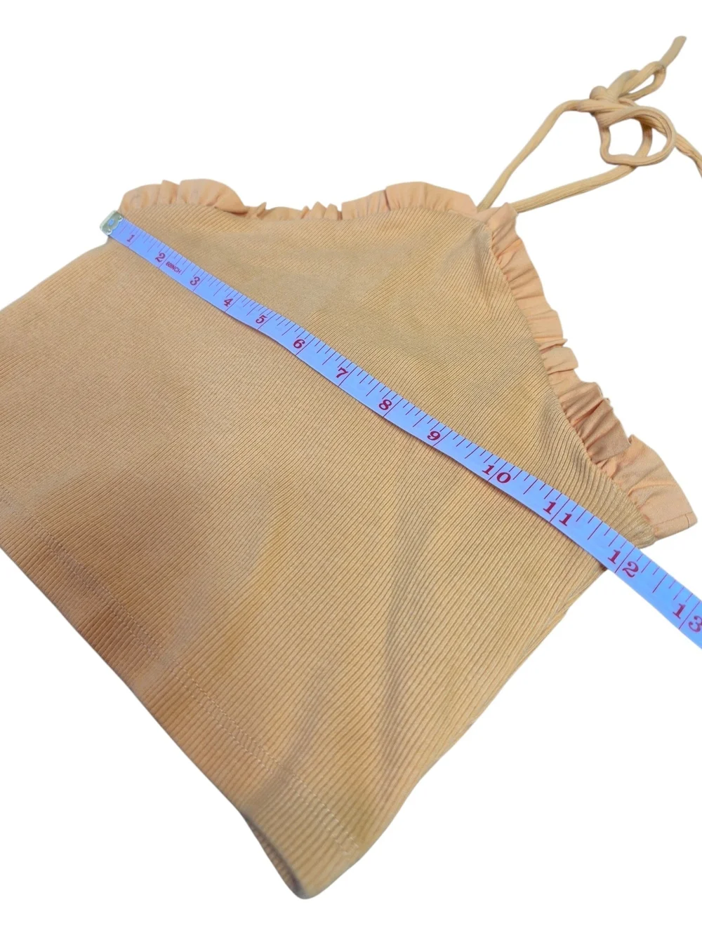 Zara Mustard Yellow Ribbed Ruffle Halter Crop Top, Small - Picture 5 of 8